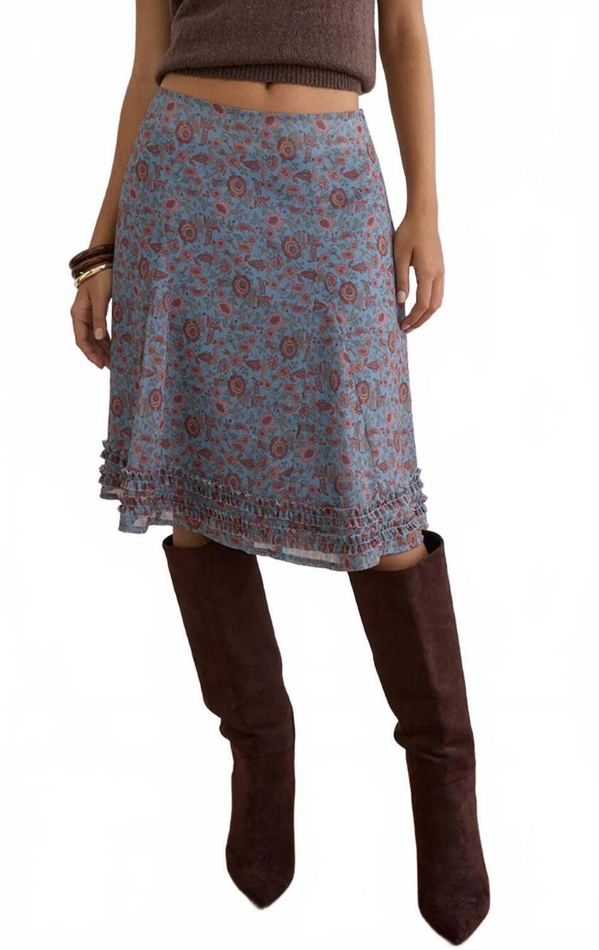 NEW MOTEL ROCKS women's nanami midi skirt in blue